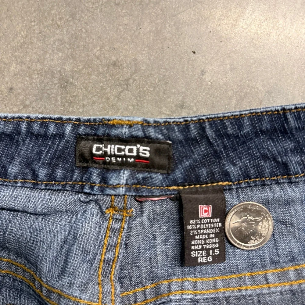 Chico's Denim Women Blue Bootcut Rhinestone Pocket Jeans Size 1.5 Reg 3658